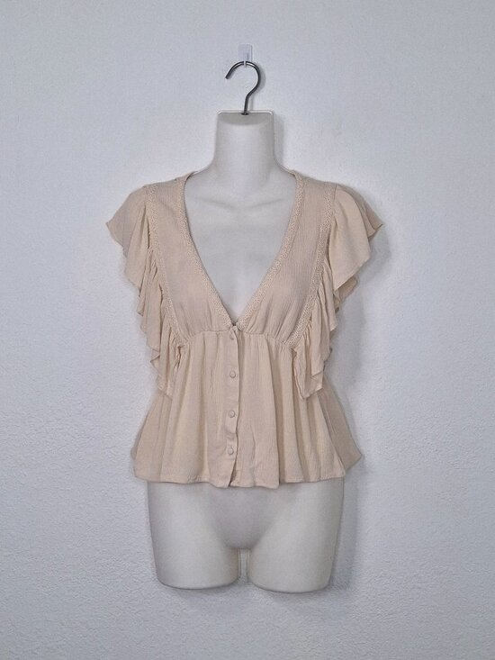Forever 21 Tops - Peasant Babydoll Top Sz S Ruffle Boho Cottagecore Coquette Neutral Festival
